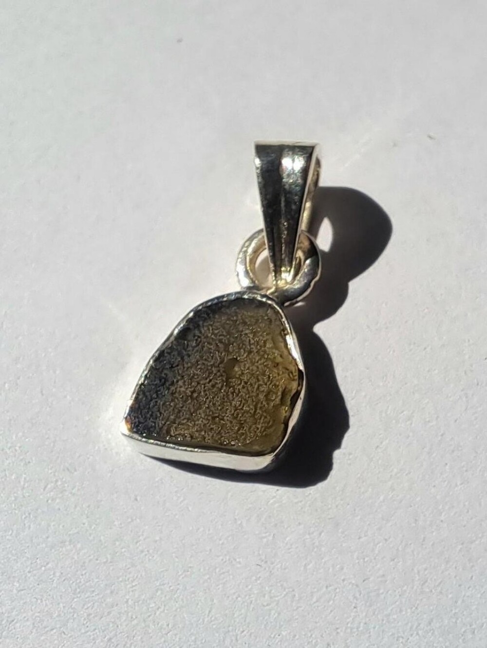 Sterling Silver & Moldavite Pendant w/ Adjustable Cord Necklace